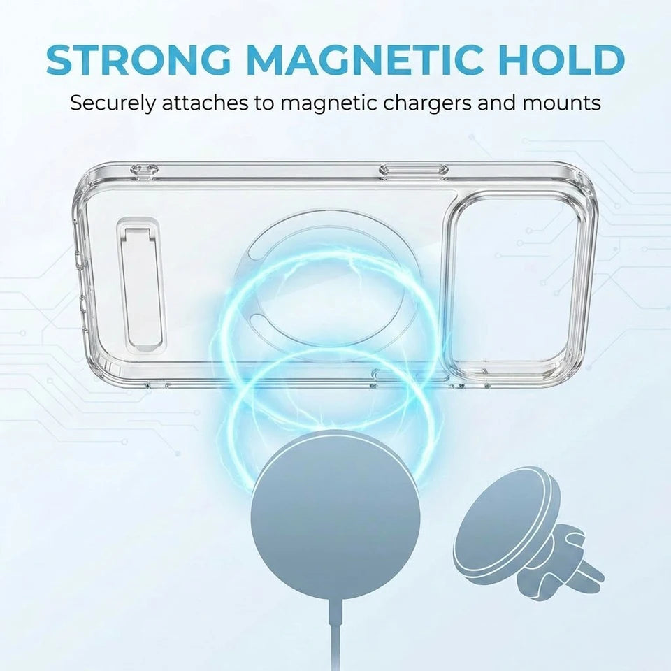 Clear Magnetic Wireless Case with Kickstand for iPhone 11 Pro Max Mini 14 13 17 12 15 16 Series Mobile Phone Shell with Holder