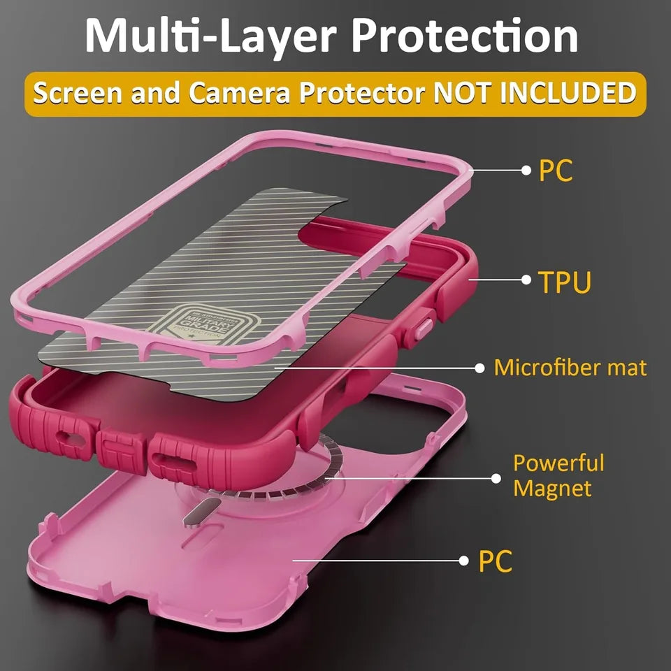 For MagSafe Heavy-Duty Armor Phone Case For IPhone 16/15/14 Pro Max Plus Magnetic Charging Military Grade Drop Protection Cover