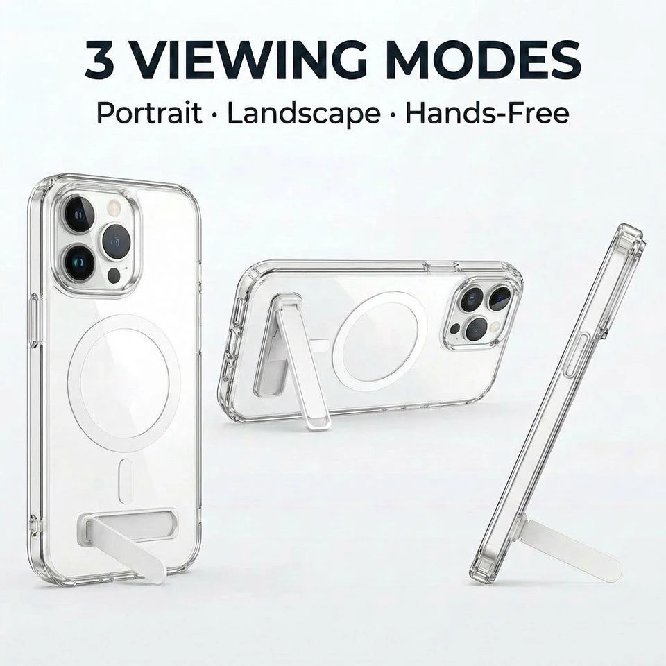 Clear Magnetic Wireless Case with Kickstand for iPhone 11 Pro Max Mini 14 13 17 12 15 16 Series Mobile Phone Shell with Holder