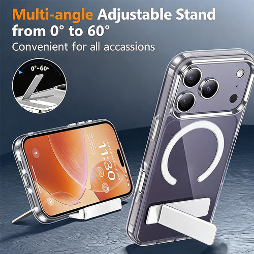 Clear Magnetic Wireless Case with Kickstand for iPhone 11 Pro Max Mini 14 13 17 12 15 16 Series Mobile Phone Shell with Holder