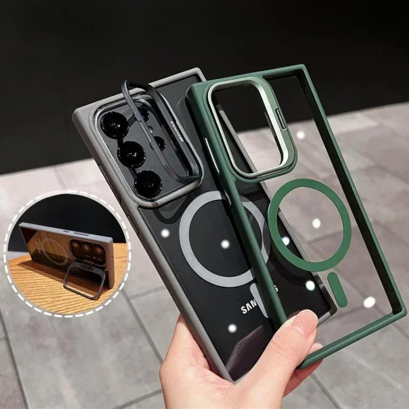 Camera Protector Holder Clear Phone Case For Samsung Galaxy S25 Ultra S24 S23 S22 S23 FE Plus Magsafe Magnetic Cover Capa Fundas