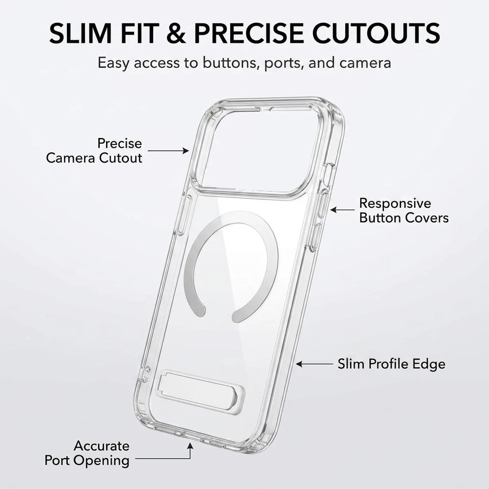 Clear Magnetic Wireless Case with Kickstand for iPhone 11 Pro Max Mini 14 13 17 12 15 16 Series Mobile Phone Shell with Holder