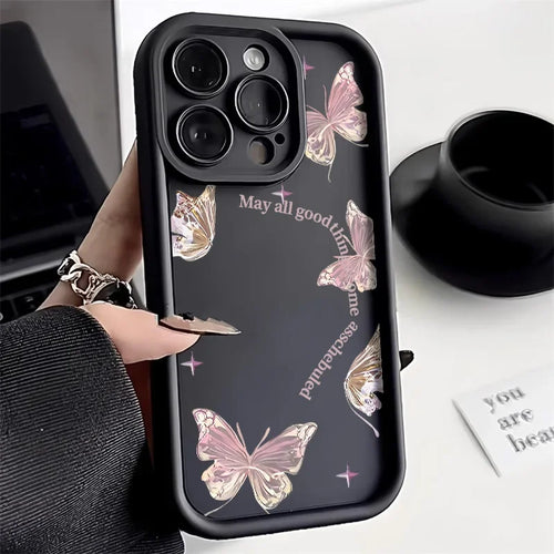 Black Butterfly Silicone Phone Case For iPhone 11 13 14 12 15 17 16 Pro Max Candy Color Soft Cover